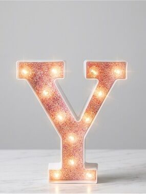 Pink Glitter Marquee Light Up Letter Y - Decorative LED Wall Decor
